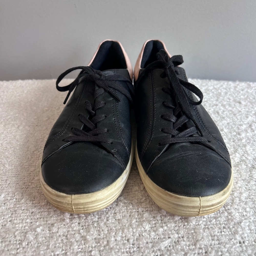 ECCO Soft 7 Black Leather Sneakers Pink Tan Colorblock 47009351894 Womens 9